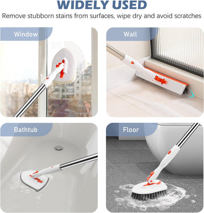 SetSail Tile Tub Scrubber Brush 3-in-1 Shower Scrubber with 52-inch Adjustable Long Handle Shower Cleaner Brush and 3 Detachable Replacement Brush Heads for Cleaning Bathroom Kitchen Walls Tub Tile