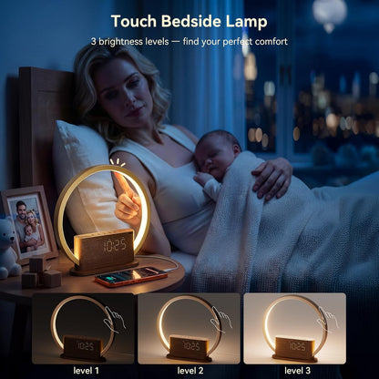 Alarm Clock with Sunrise & Sleep Sound Machine – Natural Wake-Up Light, Dual Alarms & Snooze, 20 Soothing Sounds, Dimmable Clock & Night Light, for Heavy Sleepers & Adults, Deep Wood Grain