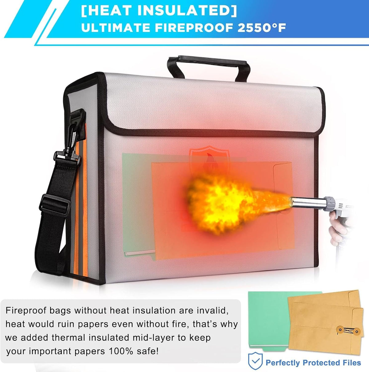 Large Fireproof Bag for Documents, Fire Safe Box for 3-Ring Binders