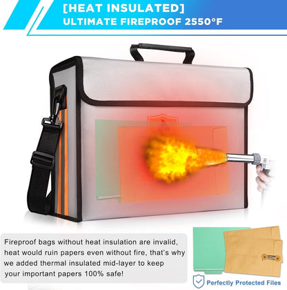 Large Fireproof Bag for Documents, Fire Safe Box for 3-Ring Binders