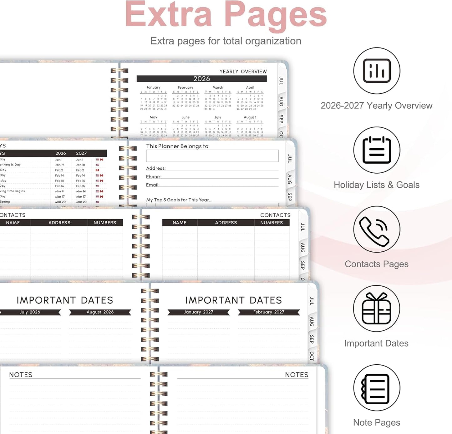 Planner 2026-2027, Weekly and Monthly Calendar Planner, JUL 2026 - JUN 2027 | A5(6.3'' x 8.5''), Hardcover, Agenda Book, Sprial Bound, Inner Pocket, Office and School Use