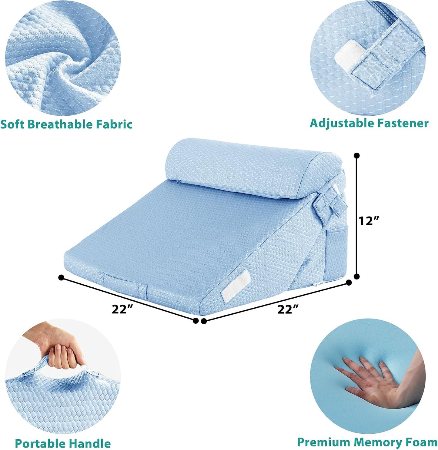 Bedluxe Wedge Pillow Headboard, 3PCS Orthopedic Bed Wedge Pillows Set for After Surgery, Adjustable Pillow Wedge for Acid Reflux&Back Pain Relief, Sleeping, Back Pillow for Bed Sitting Up, White/Grey