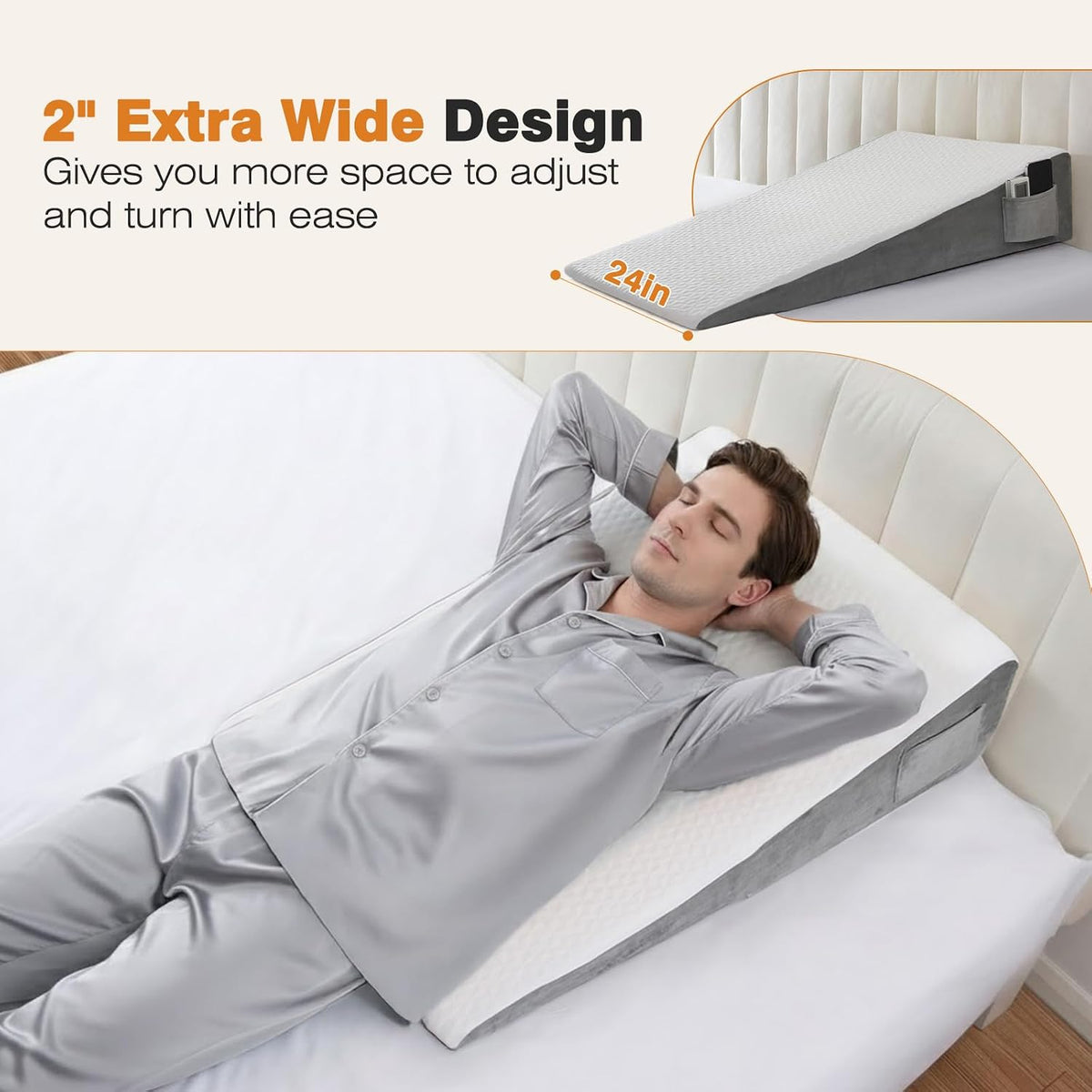 Vekkia 34" Extra-Long Wedge Pillow, 5.5" Bed Wedge Pillow for Sleeping,Gray