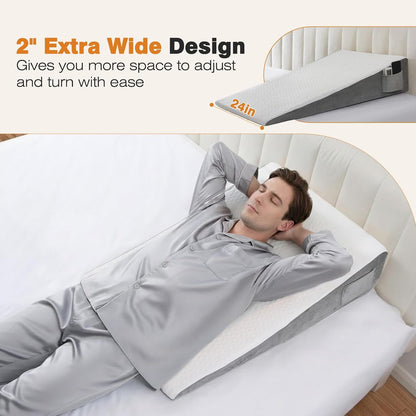 Vekkia 34" Extra-Long Wedge Pillow, 5.5" Bed Wedge Pillow for Sleeping,Gray