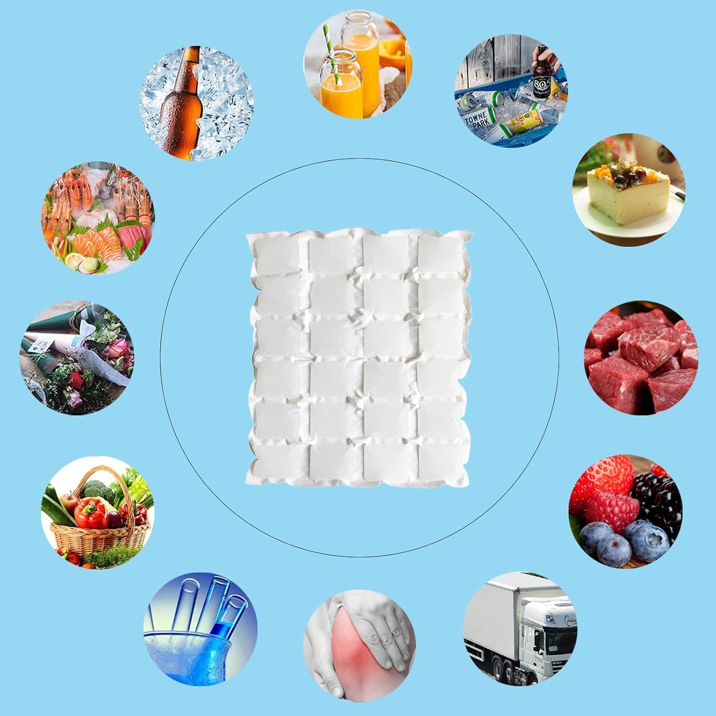 Reusable Ice Packs for Shipping & Coolers Dry Ice for Shipping Frozen Food Cold Pack for Lunch Bags, Long Lasting Cold Ice Pack Sheets for Transport Food (10 Sheets x 16 Cells)