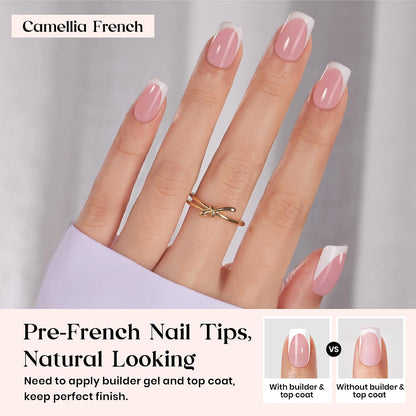 Beetles Press On Nail Kit-Short Square French Tip Press On Nails, 150Pcs Pink French Nail Tips with Nail Glue & Remover Builder Top Coat Nail Lamp, All-in-One DIY Fake Nails Gift for Women
