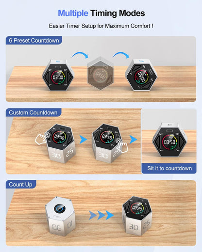 Ticktime T6 Pomodoro Timer Cube for Focus, Study, Work, Task, ADHD, Kitchen