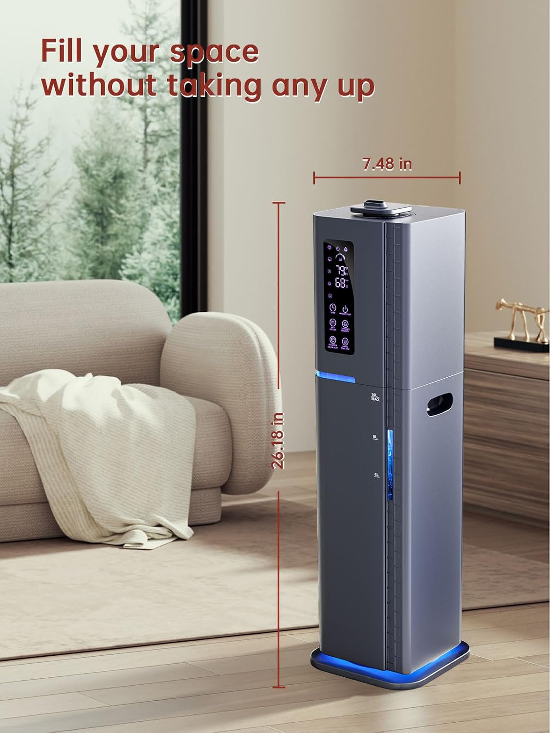 2.64Gal Humidifiers for Bedroom Large Room, Warm and Cool Mist up to 500ft², Top Fill Diffuser Ambient Light, 3 Mist Modes, 24H Timer, 35dB Quiet Humidifier for Home Office Plants