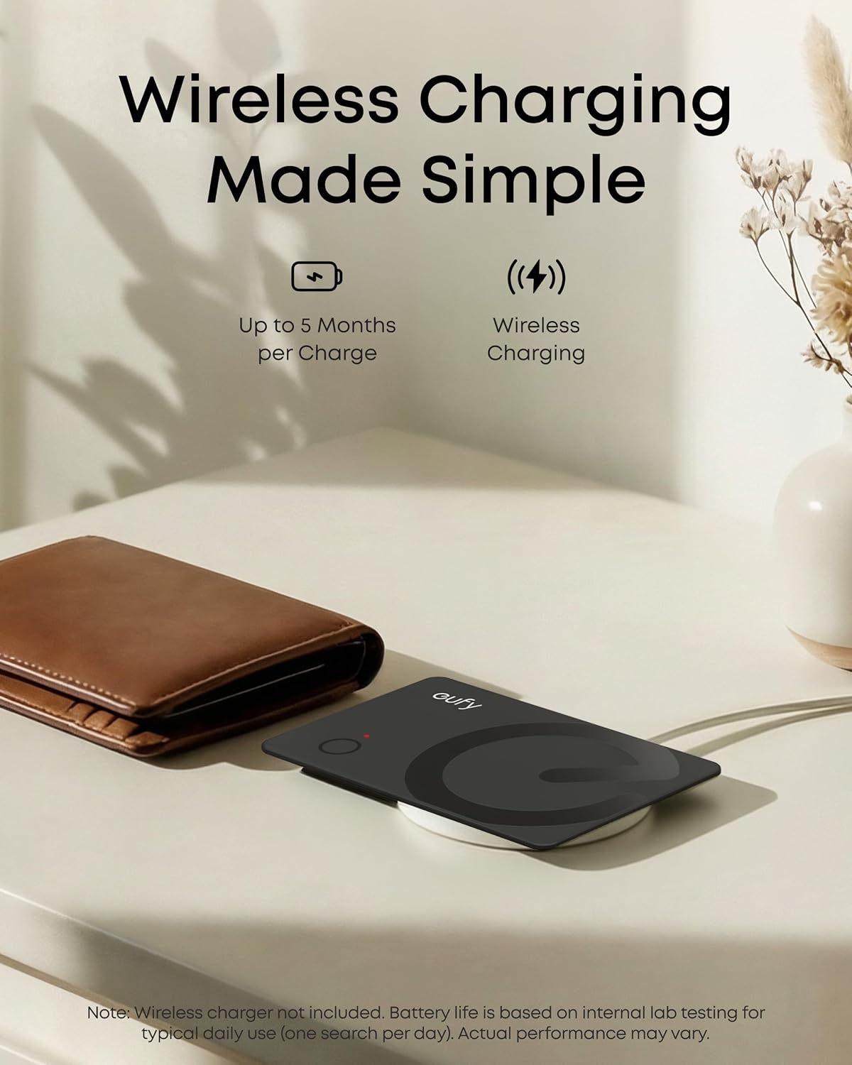 eufy SmartTrack Card E40, Works with iPhone iOS or Android, 1.7 mm Ultra-Thin, Wireless Charging, 80 dB Loud Alarm, Water-Resistant, Perfect for Wallets and Passports