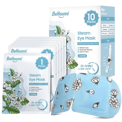 BeHoomi Steam Eye Mask, 10Packs Heated Eye Mask, Self Heating Disposable SPA Warm Compress for Eyes Sleep Mask, Travel Essentials & Relaxation Gifts for Women (Unscented)