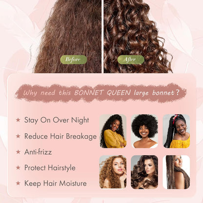 BONNET QUEEN Silk Bonnet for Sleeping for Women Satin Bonnet Night Cap for Curly Hair with Tie Band, Single Layer, Cream Pink