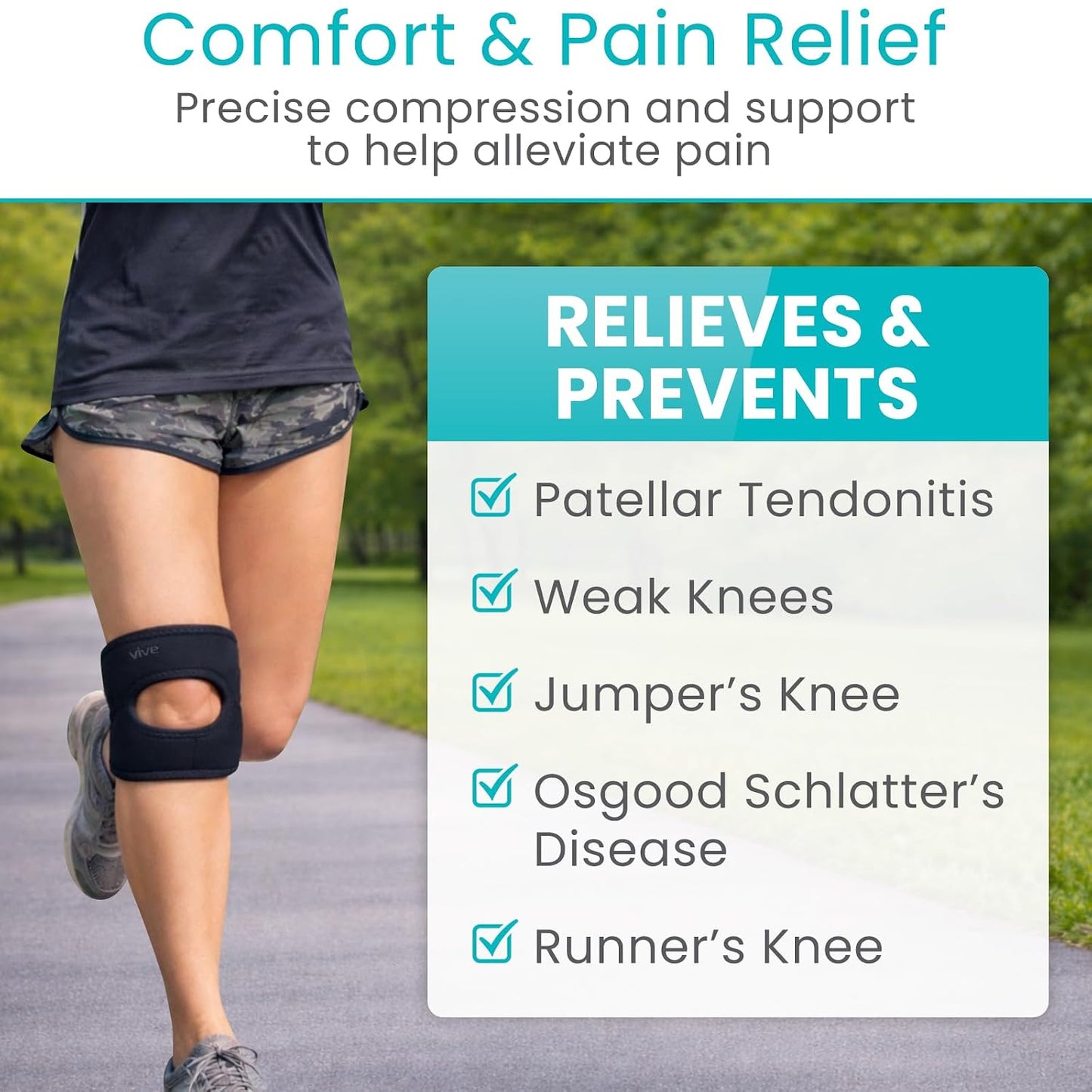 Vive Dual Patellar Tendon Support Strap - Knee Stability Brace for Men & Women, Patella Stabilizer Band for Pain Relief & Mobility, Meniscus, Tendonitis, Running, Arthritis, Injury Recovery (Medium)