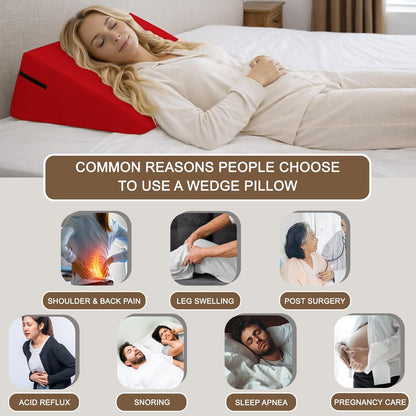 sokoro Bed Wedge Pillow for Sleeping, Small 7 Inch Compact Triangle Wedge Pillow for Acid Reflux, Sleep Apnea & Snoring Relief, Firm Incline for Back Support, Washable Cover (Grey, 24x14x7 in)