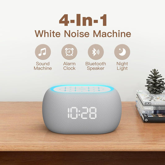 ANJANK White Noise Sound Machine Alarm Clock with Bluetooth Speaker, 21 Relaxing Sounds, 7 Night Lights,0-100% Dimmer/Sleep Timer/30-Level Volume Control,Sound Machine for Kids Adults Sleeping,Bedroom