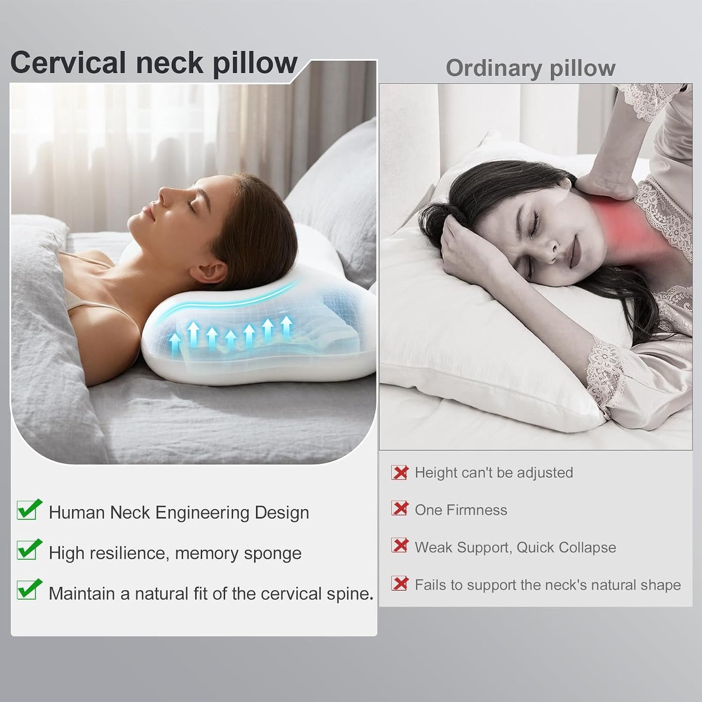 doudou Cervical Pillow for Side Sleepers - Neck Pain Relief Pillow with 3-5 Second Slow Rebound Memory Foam, 360° Ergonomic Support & Cooling Odor-Resistant Pillowcase for Home, Bed, Dorm Use