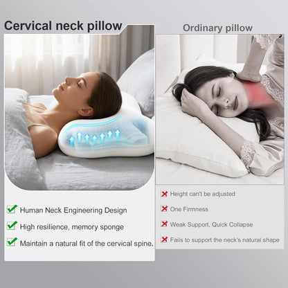doudou Cervical Pillow for Side Sleepers - Neck Pain Relief Pillow with 3-5 Second Slow Rebound Memory Foam, 360° Ergonomic Support & Cooling Odor-Resistant Pillowcase for Home, Bed, Dorm Use
