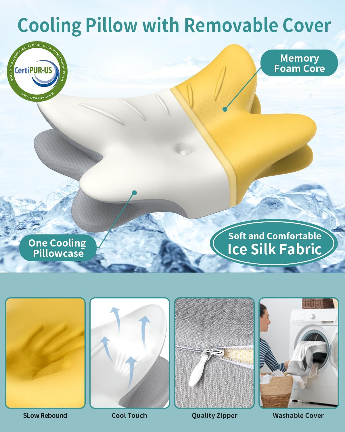 Cervical Neck Pillow for Pain Relief - Ergonomic Pillow Memory Foam Pillows for Sleeping, Cooling Orthopedic Neck Support Pillow, Contour Cervical Pillow Bed Pillow for Back Stomach Sleepers