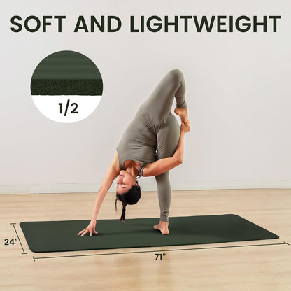 Fitvids Yoga Mat, 1/2-Inch Extra Thick High Density Exercise Mat, Anti-Tear Exercise Yoga Mat with Carrying Strap, Suitable for Various Yoga Exercises