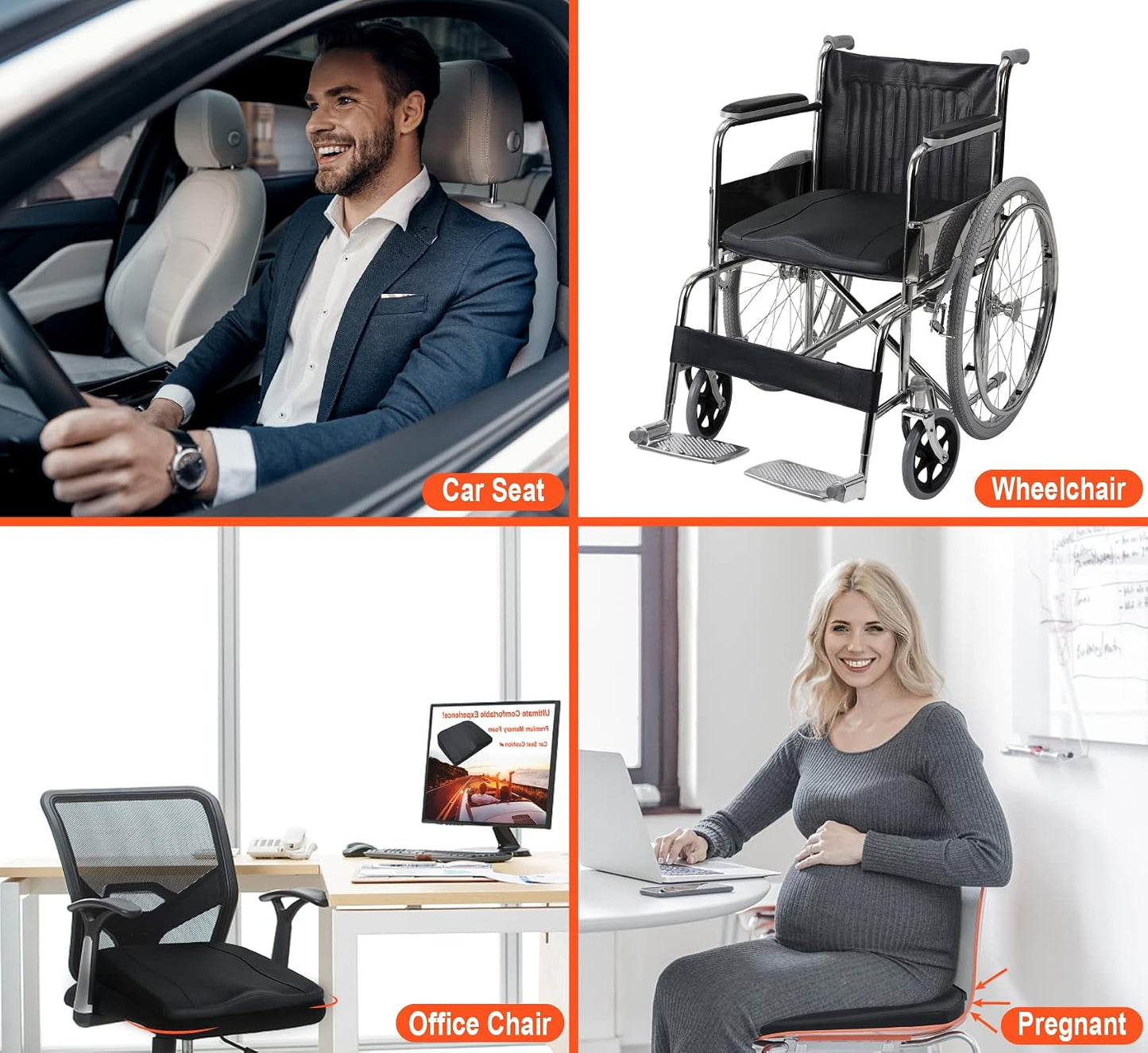 Lofty Aim Car Seat Cushion, Comfort Memory Foam Car Cushions for Driving - Sciatica & Lower Back Pain Relief, Driver Seat Pillow for Auto, Office Chair, Wheelchair - Black