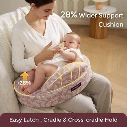 Momcozy CozyPro Nursing Pillow - All Around Lumbar & Arm Support - Safety Guard, Firm & Springy Memory Foam-Stable, Ergonomic Support, Easier Breastfeeding, Wider Cushion, Adjustable, Removable Cover