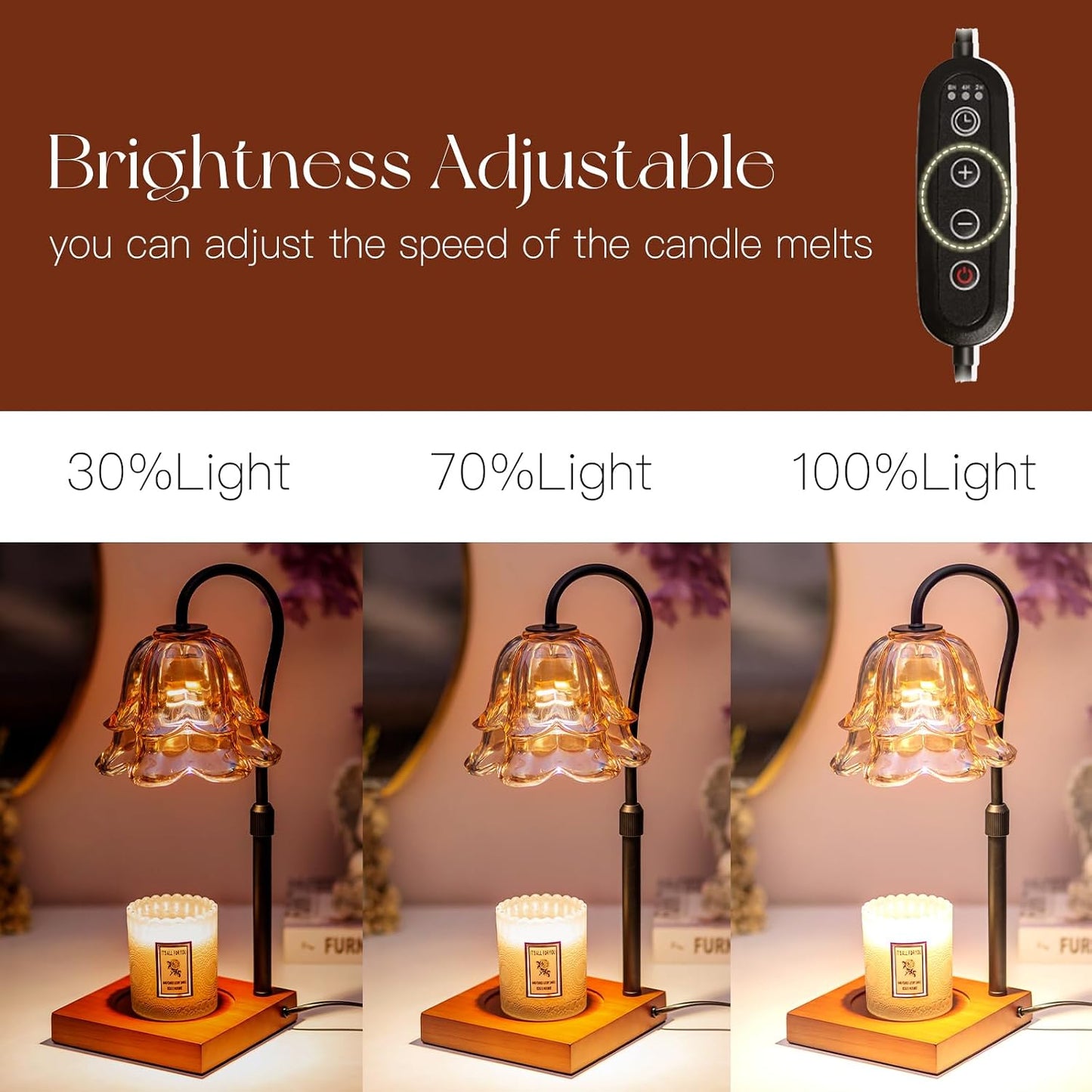 Candeldo Candle Warmer Lamp with Timer: Flower Gold Candle Lamps Height Adjustable Wax Melt House Warming Gifts New Home Decor Mothers Day Birthday Gift for Women Mom