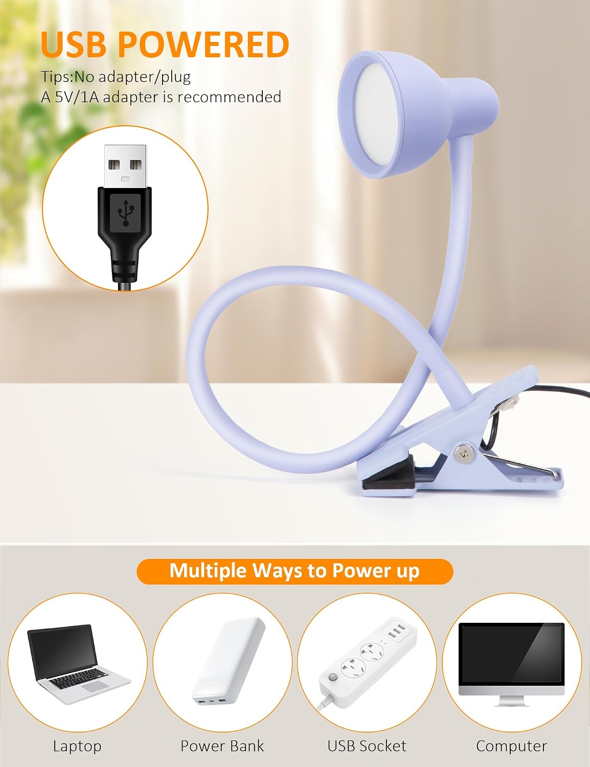 LiFMIRA Clip-on Reading Light - 3 Color Modes, 10 Dimmable Brightness, Eye Care Clamp Desk Lamp with Flexible Gooseneck for Reading in Bed, Desk, Headboard, Computer