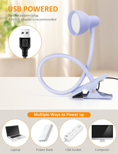 LiFMIRA Clip-on Reading Light - 3 Color Modes, 10 Dimmable Brightness, Eye Care Clamp Desk Lamp with Flexible Gooseneck for Reading in Bed, Desk, Headboard, Computer