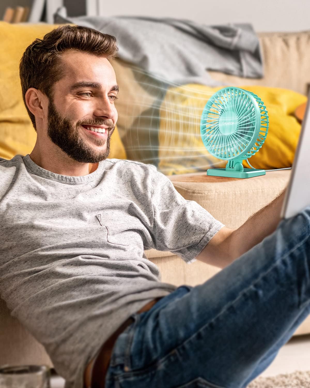 Gaiatop USB Desk Fan, Small But Powerful, Personal Portable Quiet 3 Speeds, Adjustable Mini Table Desktop fan for Cooling Home Office Car Summer Travel Gifts Blue