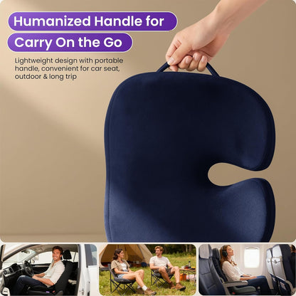 ZZ-WELL Seat Cushion for Office Chairs, Black, 21.2 Inches | Coccyx Cushion for Tailbone Pain, Memory Foam, Extra Large Thick, Patented Pressure Relief, Computer Gaming Chair