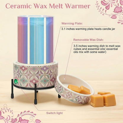 NAFANG Blue & White Porcelain Pattern Wax Melt Warmer,Ceramic 3-in-1 Electric Candle Wax Warmer for Scented Wax Melter Oil Burner for Home Office Bedroom Gift & Decor (with KD Iron Shelf)