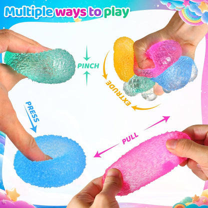 4 Packs Stress Balls for Kids Adult, Stretch and Squeeze Stress Balls for Anxiety Relief, Sensory Squishy Ball for Classroom Prizes Birthday Party Favor Gifts (Squeeze Ball)