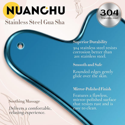 Nuanchu Stainless Steel Gua Sha Facial Tool, Metal Gua Sha for Lymphatic Drainage, Guasha Face Sculpting Double Chin Reduce with Pouch Self Care Gift(304 Stainless Steel,Silver)