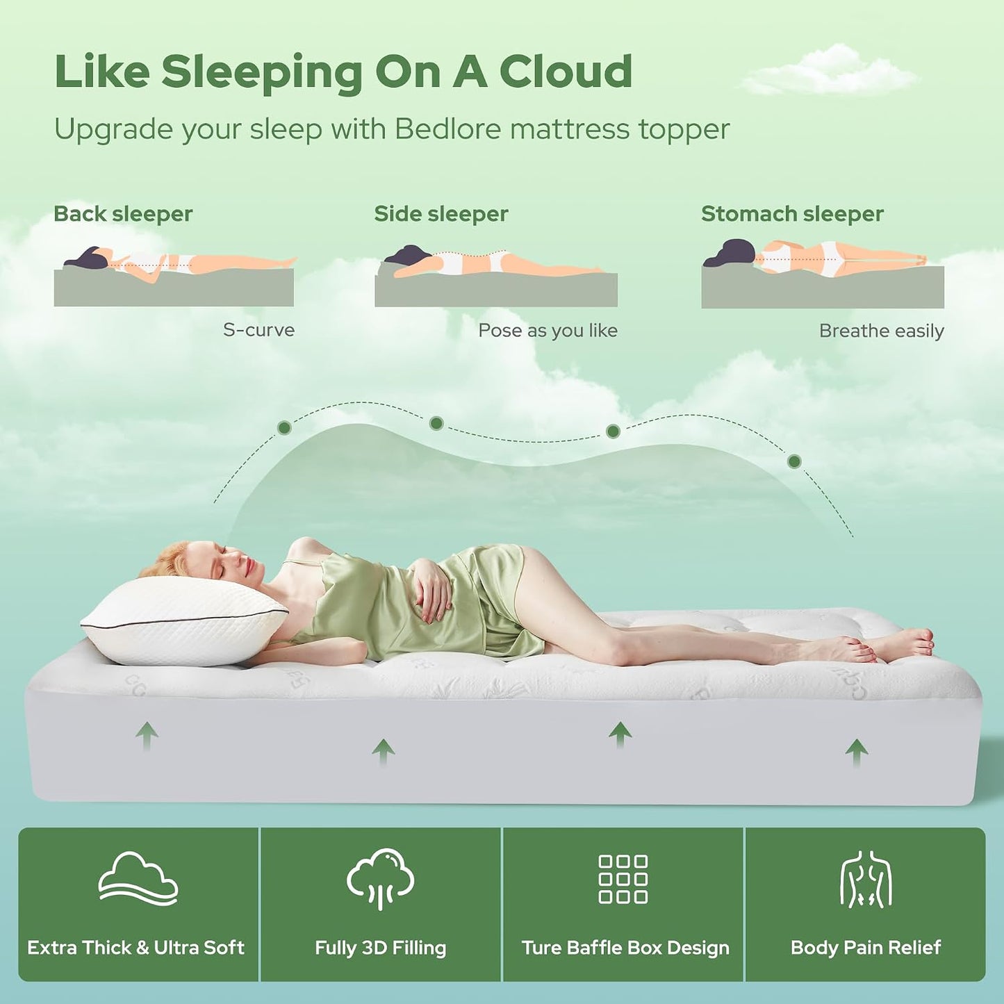 BEDLORE King Mattress Topper Viscose Derived from Bamboo, Thick Pillow Top Mattress Pad with Stretchable Pockets for 6"-18" Mattress, Soft Breathable Mattress Topper for Back Pain Relief(Dark Gray)