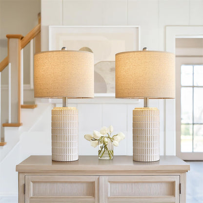 PoKat 20.75" Small Modern Ceramic Table Lamps Set of 2 for Bedroom, White Bedside Lamps for Night Stands, Farmhouse Desk Home Decor Gift Nightstand Table Lamps for Living Room End Table Beige