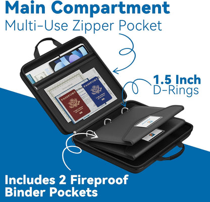 Fireproof Binder Organizer with 20 Pack Binder Pockets & Lock,Black
