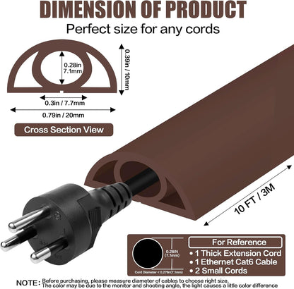 Floor Cord Cover Self Adhesive Cord Hider,10FT Cable Management, Extension Strip Protector for Wires, Prevent Cable Trips for Offices, Gyms, Exhibitions Cavity 0.39"(W) x 0.27"(H) BrownWood