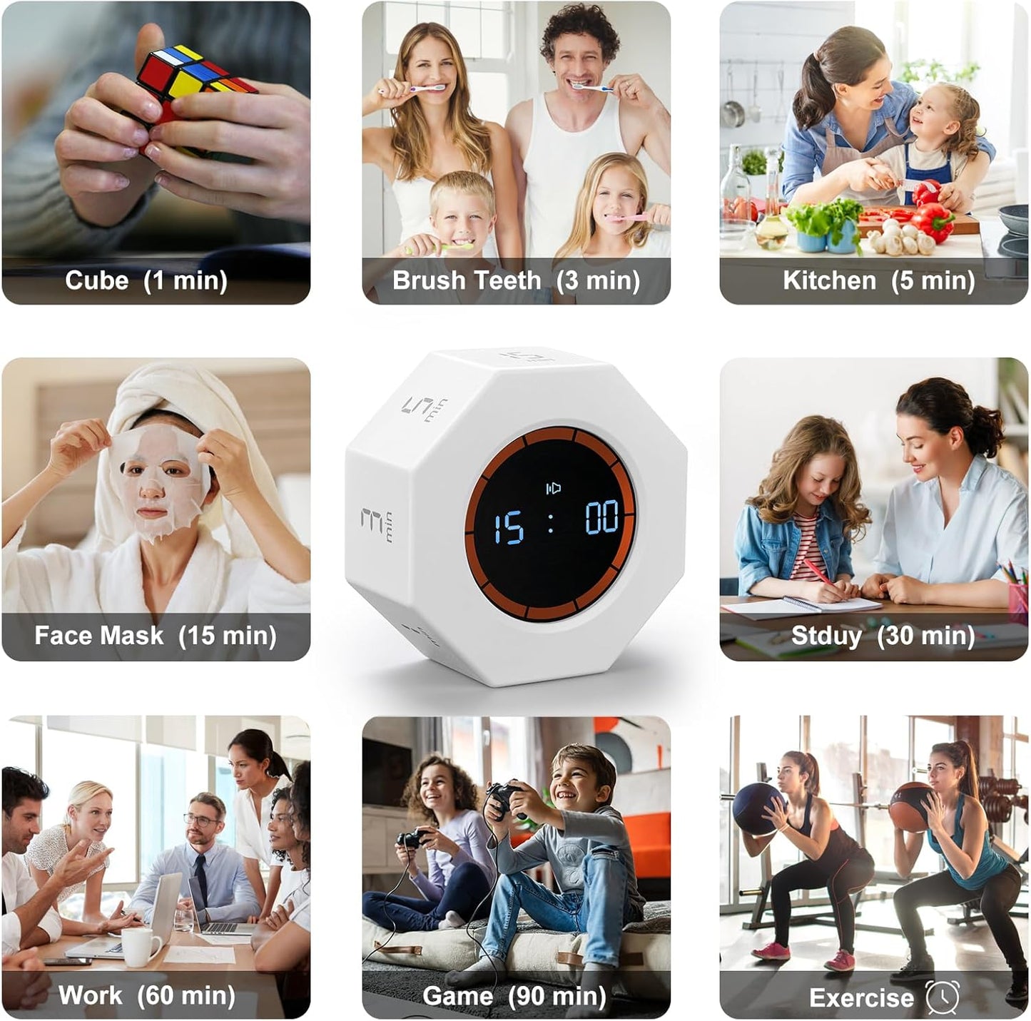 Small Rechargeable Pomodoro Timer, Gravity Sensor Auto-Rotating 7 Preset Times (1/3/5/15/30/60/90 min) & Count Up Mode, Digital Kitchen Timers for Cooking, Work and Study (Space Gray)