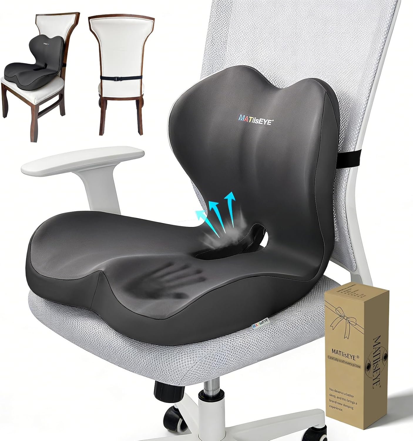2026 Upgraded Orthopedic Memory Foam Seat Cushion with Adjustable Strap, Coccyx & Sciatica Pain Relief, Washable Non-Slip, Ergonomic Support for Office Chair, Car & Wheelchair (Dark Grey)