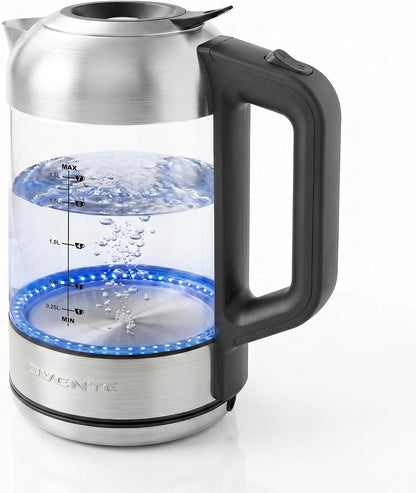 OVENTE 1.8L Glass Electric Kettle Water Boiler, Silver KG751S