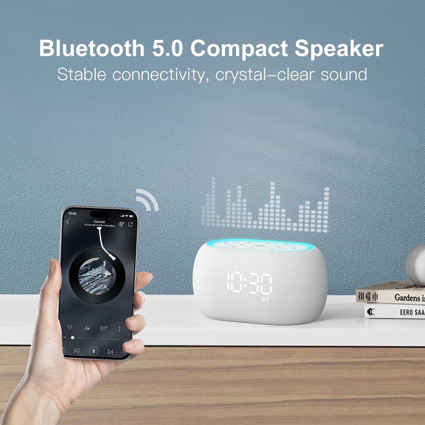 ANJANK White Noise Sound Machine Alarm Clock with Bluetooth Speaker, 21 Relaxing Sounds, 7 Night Lights,0-100% Dimmer/Sleep Timer/30-Level Volume Control,Sound Machine for Kids Adults Sleeping,Bedroom