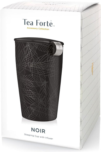 Tea Forte Double-Walled Ceramic Kati Cup, Removable Stainless Steel Infuser Basket and Lid, Steeps 12 oz Loose Leaf Tea, Dishwasher & Microwave Safe, Cherry Blossom