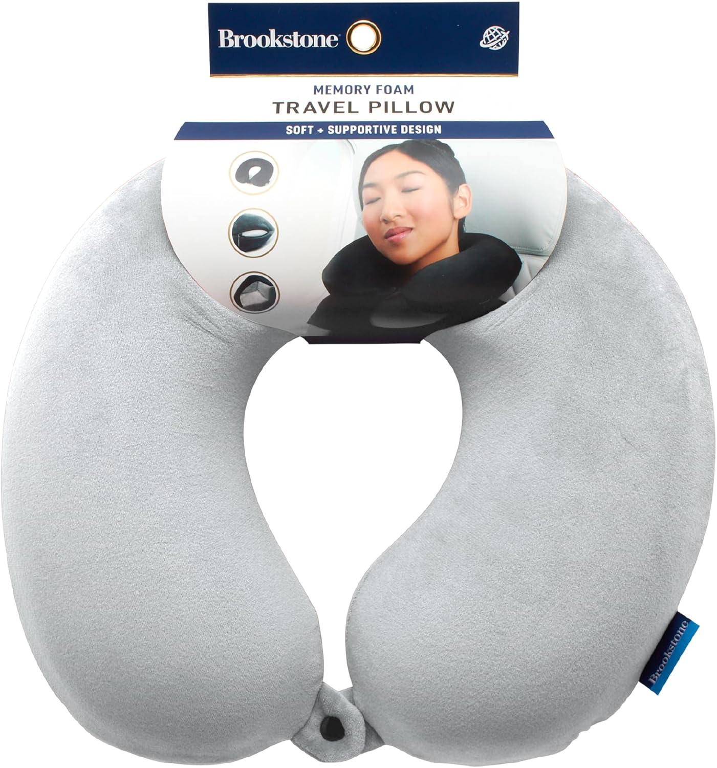 Brookstone Travel Neck Pillow - Lightweight U-Shaped Memory Foam Travel Pillow for Airplane, Car Travels & Sleeping, Blue