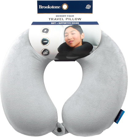 Brookstone Travel Neck Pillow - Lightweight U-Shaped Memory Foam Travel Pillow for Airplane, Car Travels & Sleeping, Blue