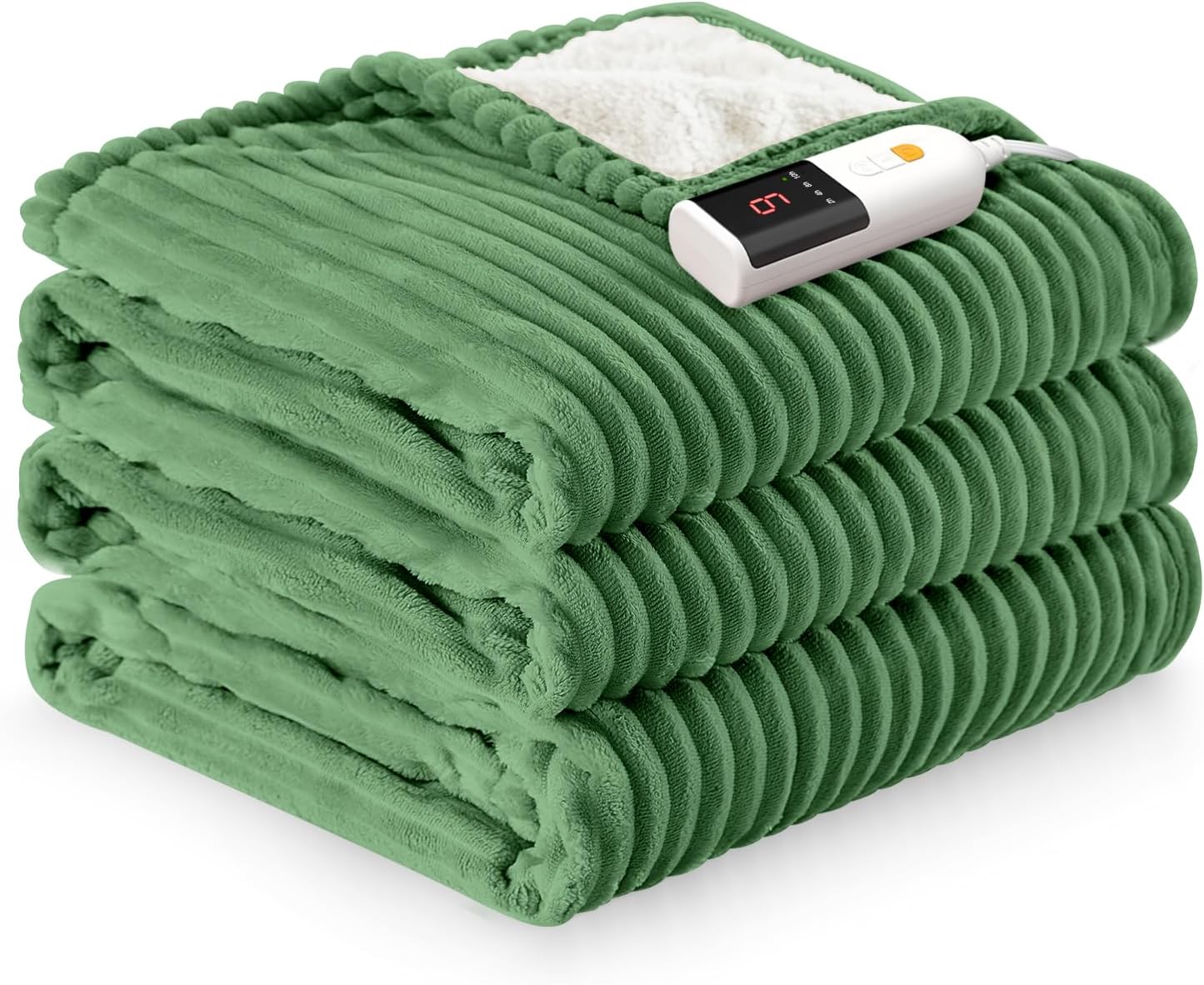 Reaks Electric Heated Throw Blanket, Silky Soft Flannel & Sherpa Heating Blanket Throw with 5 Heat Levels & 3 Hours Auto Off, Warm Gifts for Women Mom Grandma, ETL Certified (50x60 inches, White)