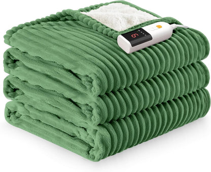 Reaks Electric Heated Throw Blanket, Silky Soft Flannel & Sherpa Heating Blanket Throw with 5 Heat Levels & 3 Hours Auto Off, Warm Gifts for Women Mom Grandma, ETL Certified (50x60 inches, White)