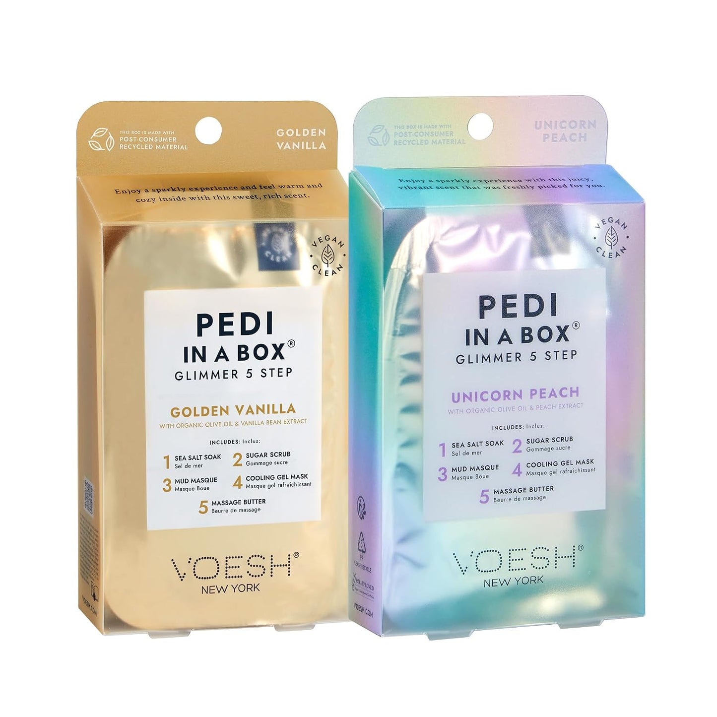 VOESH Pedi in a Box Glimmer - 2 Packs, Variety Pack, Pedi in a Box, Spa Pedicure Kit, Sparkly Pedicure, DIY Pedi, Foot Care, At-Home Pedi Products, Vegan Skincare