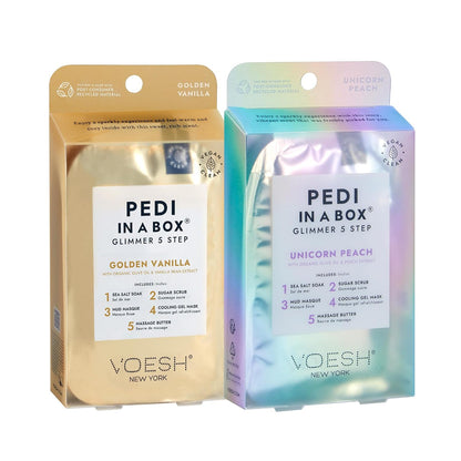 VOESH Pedi in a Box Glimmer - 2 Packs, Variety Pack, Pedi in a Box, Spa Pedicure Kit, Sparkly Pedicure, DIY Pedi, Foot Care, At-Home Pedi Products, Vegan Skincare