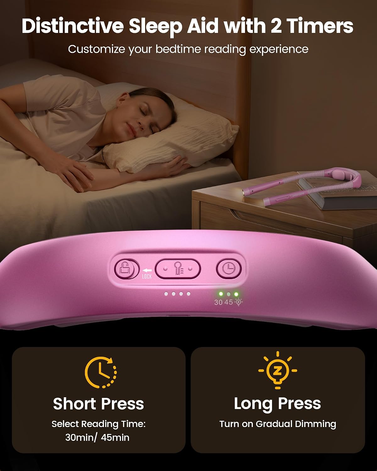 Glocusent Neck Light with Timer, 100 Hours Book Light for Bedtime Reading