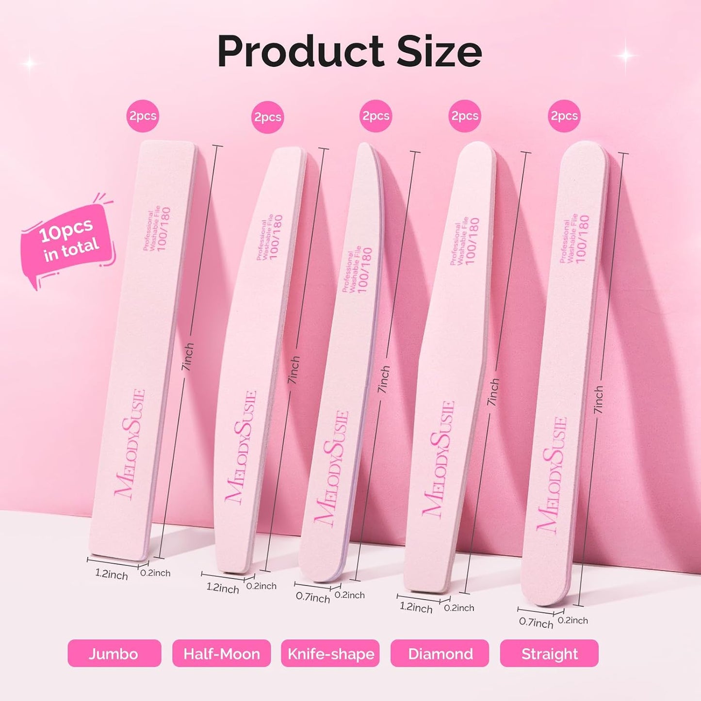 MelodySusie 16Pcs Professional Nail Buffer Kit,Nail Files and Buffers,Nail Buffer Block,Nail Brush, Nail File Buffers Kit for Natural Nails,DIY,Home Use,Salon（100/180 Grit）