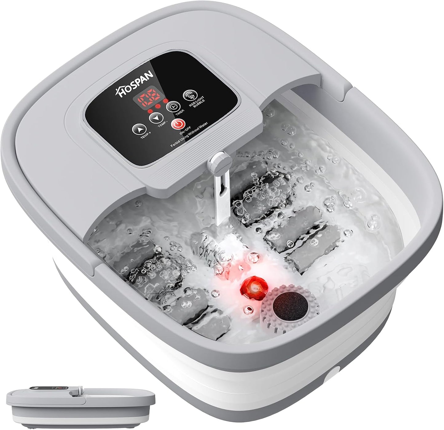 HOSPAN Collapsible Foot Spa with Heat, Bubble, Red Light, and Temperature Control, Foot Bath Massager with 8 Shiatsu Massage Rollers, Pedicure Foot Spa for Relaxation and Stress Relief, Black